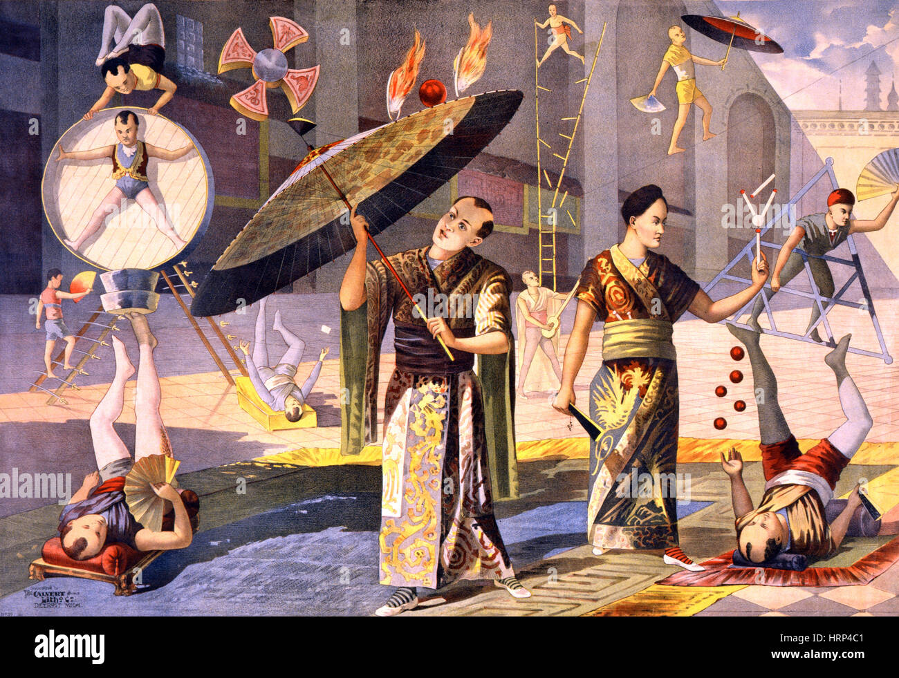 Twelve Asian Acrobats, 1891 Stock Photo