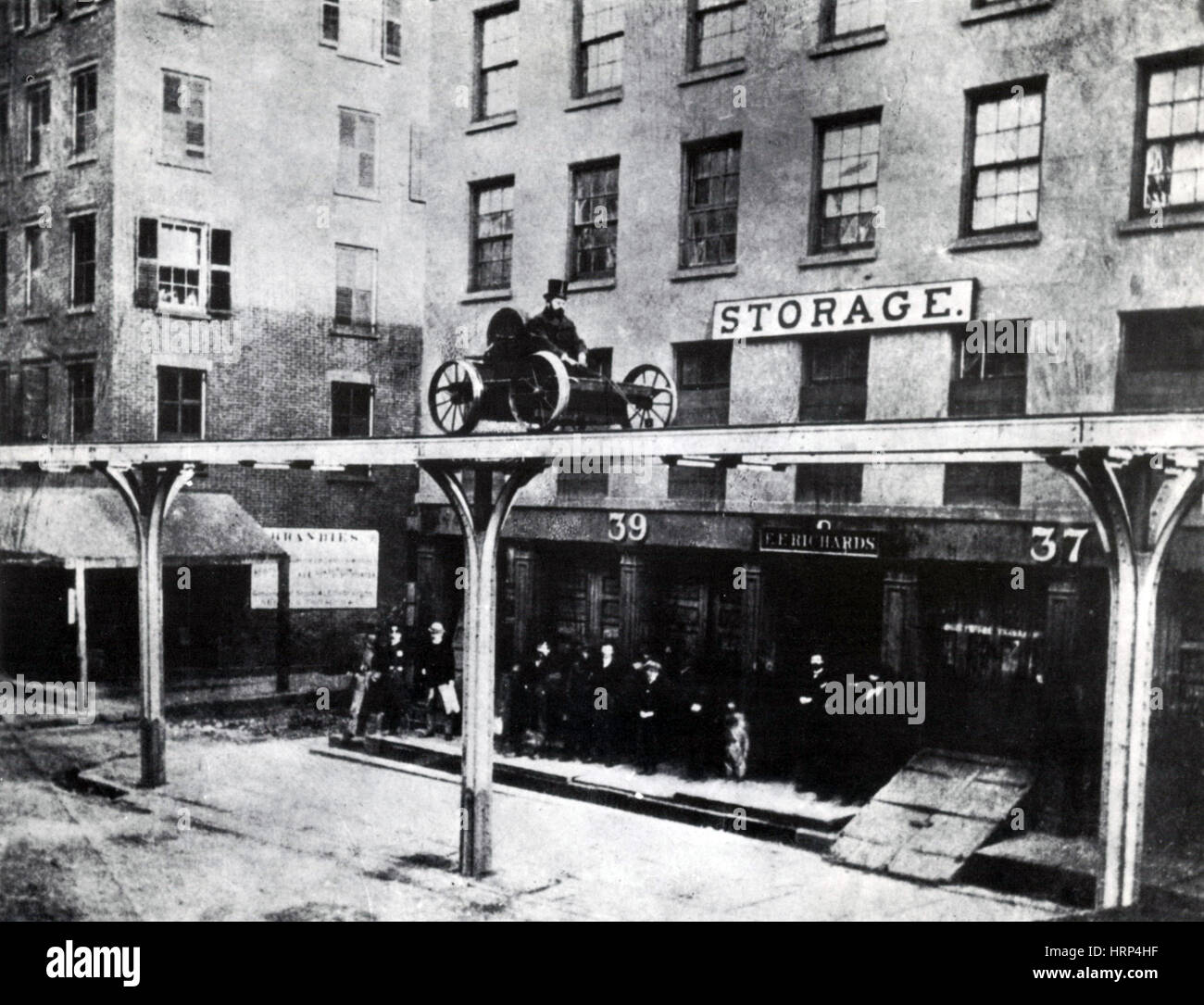 Elevated Railway Test Run, 1867 Stock Photo