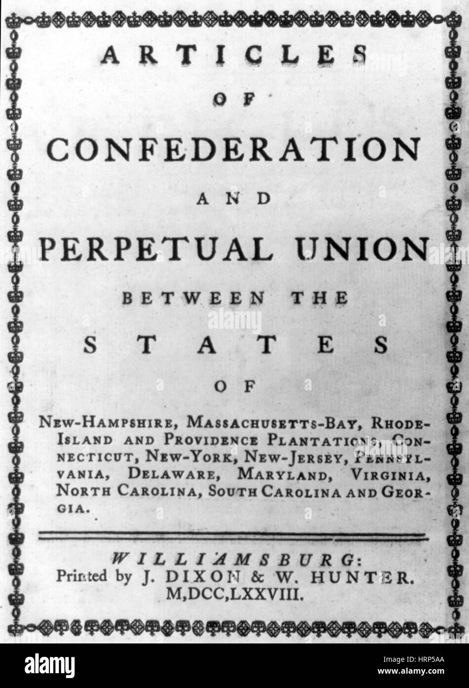 Articles of Confederation, 1777 Stock Photo