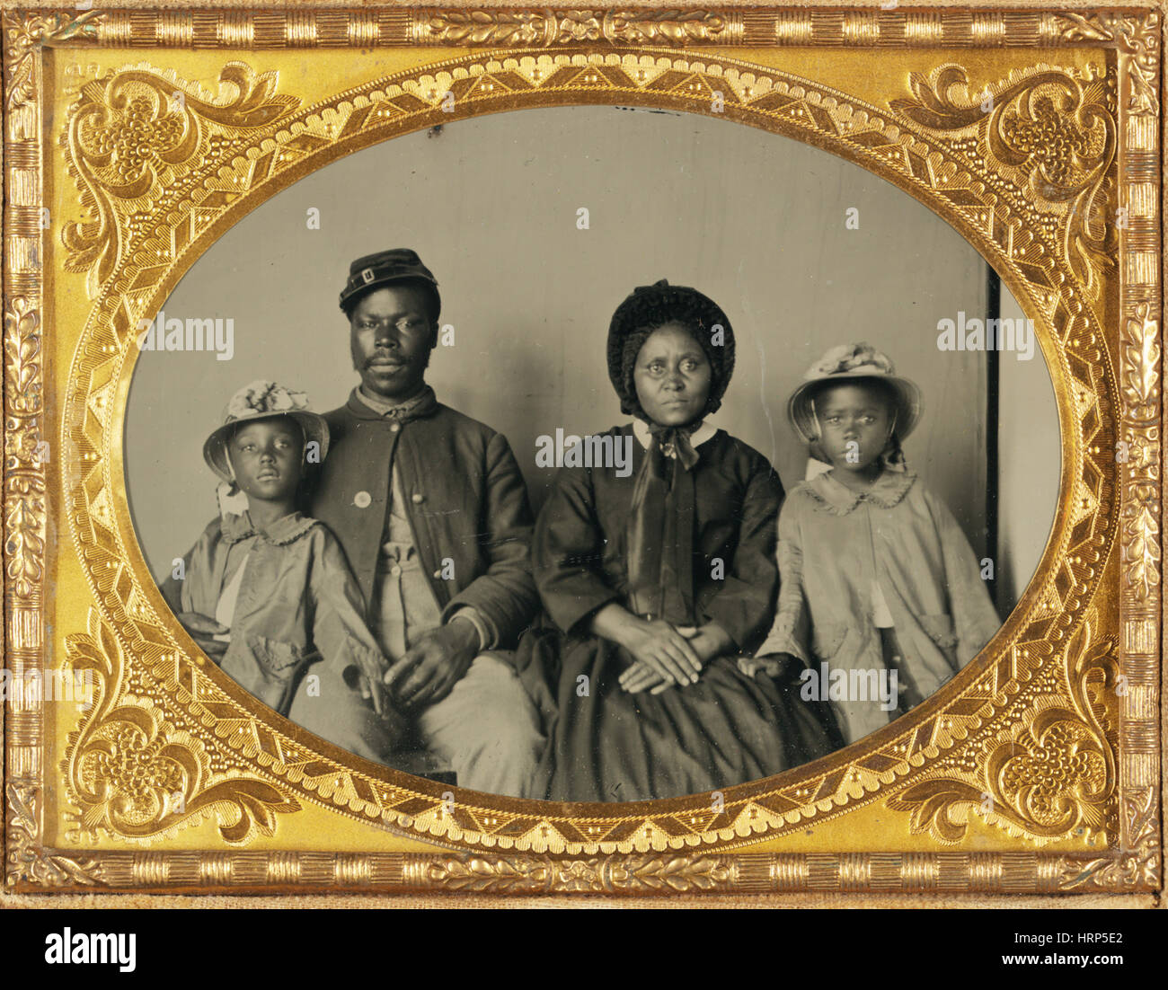 Black Union Soldier and Family, Civil War, c. 1863 Stock Photo