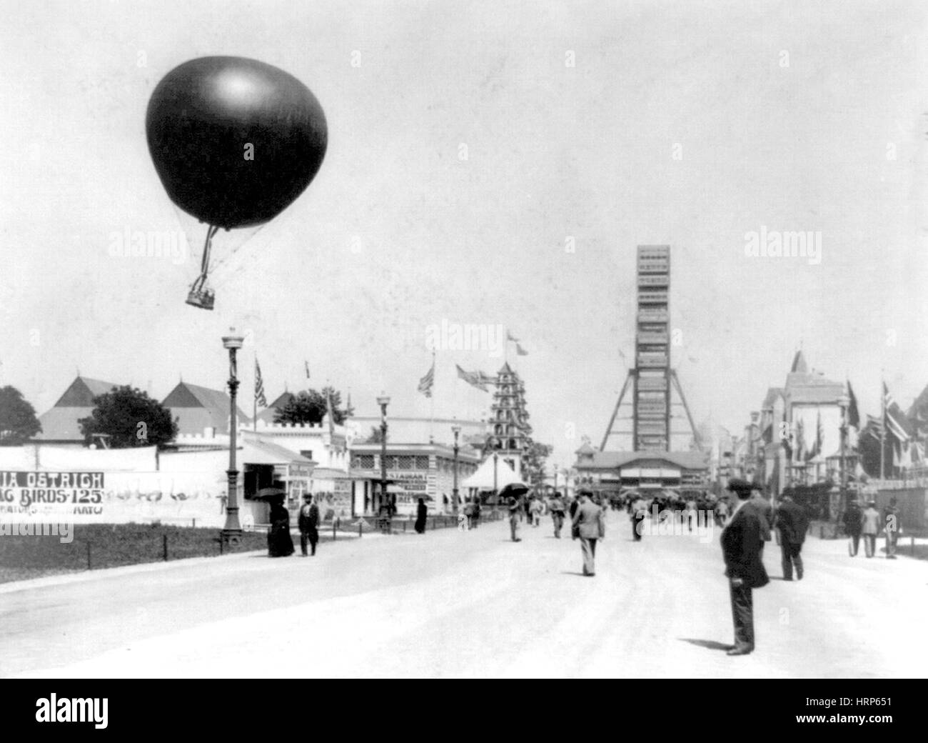 Columbian Expo, Captive Balloon and Ferris Wheel, 1893 Stock Photo