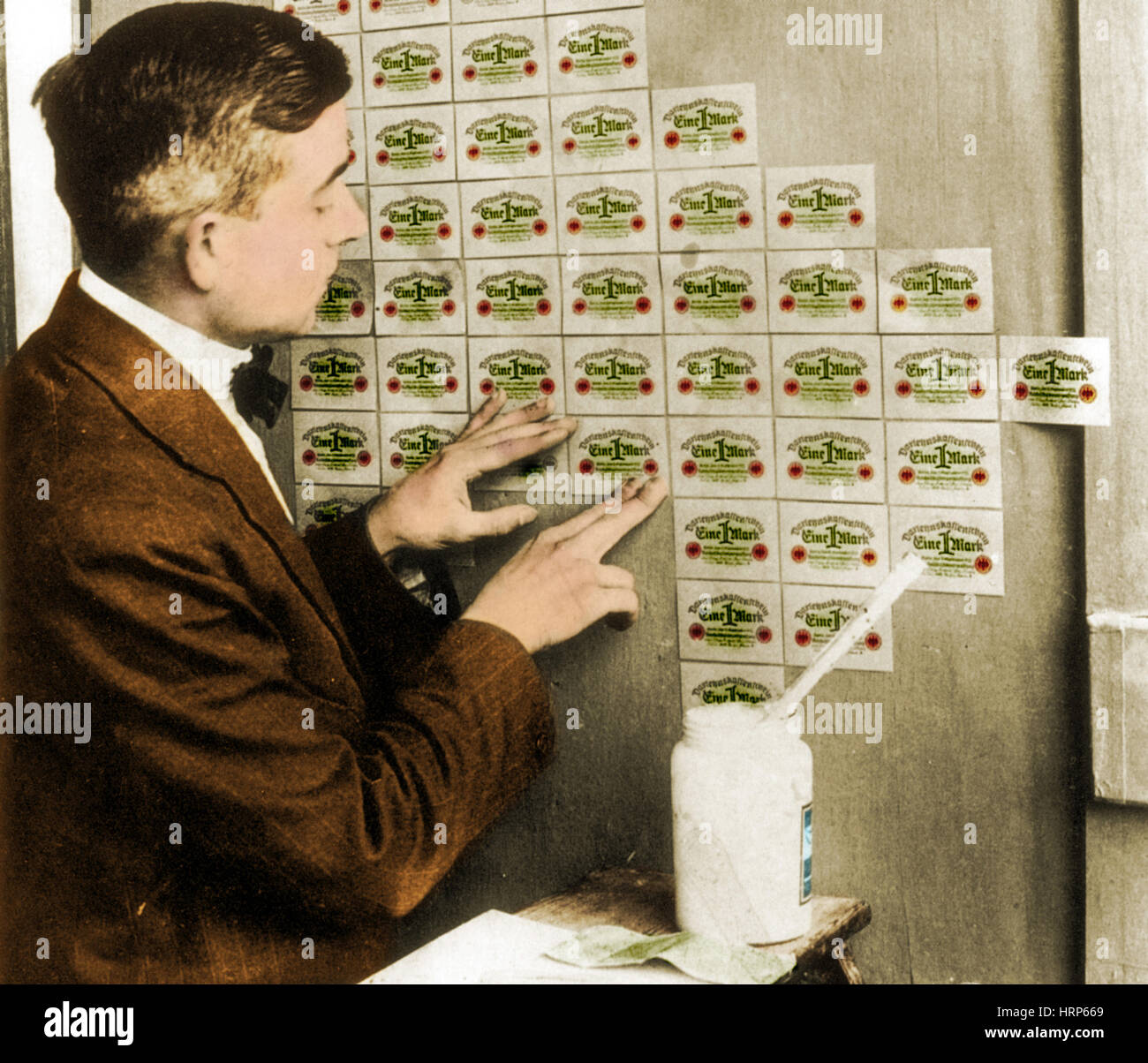 WWI, Post-War German Banknotes as Walllpaper Stock Photo