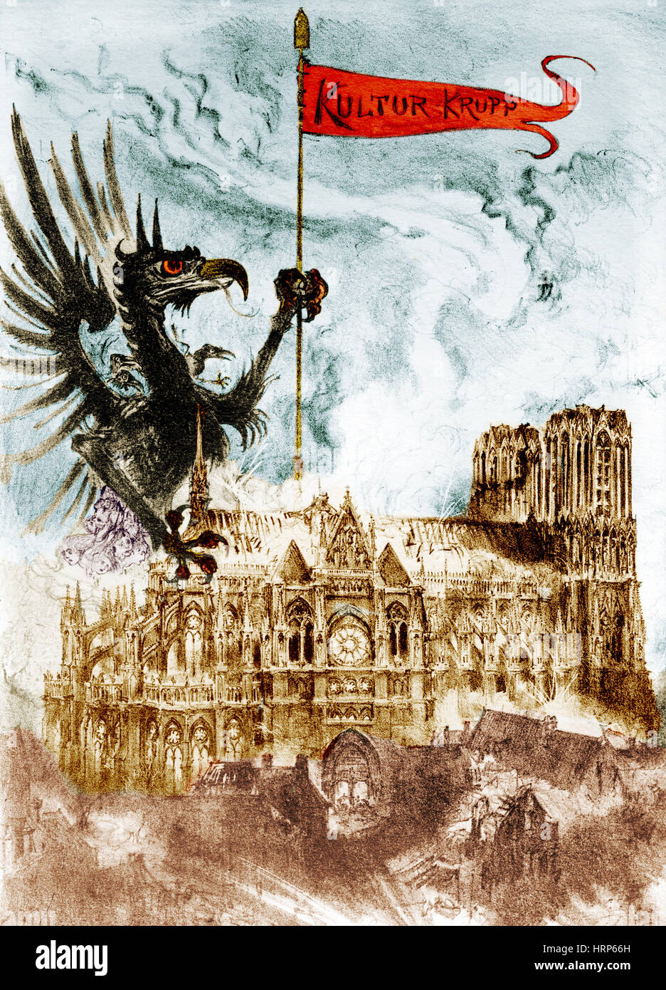 WWI, Reims Cathedral, Propaganda, 1914 Stock Photo