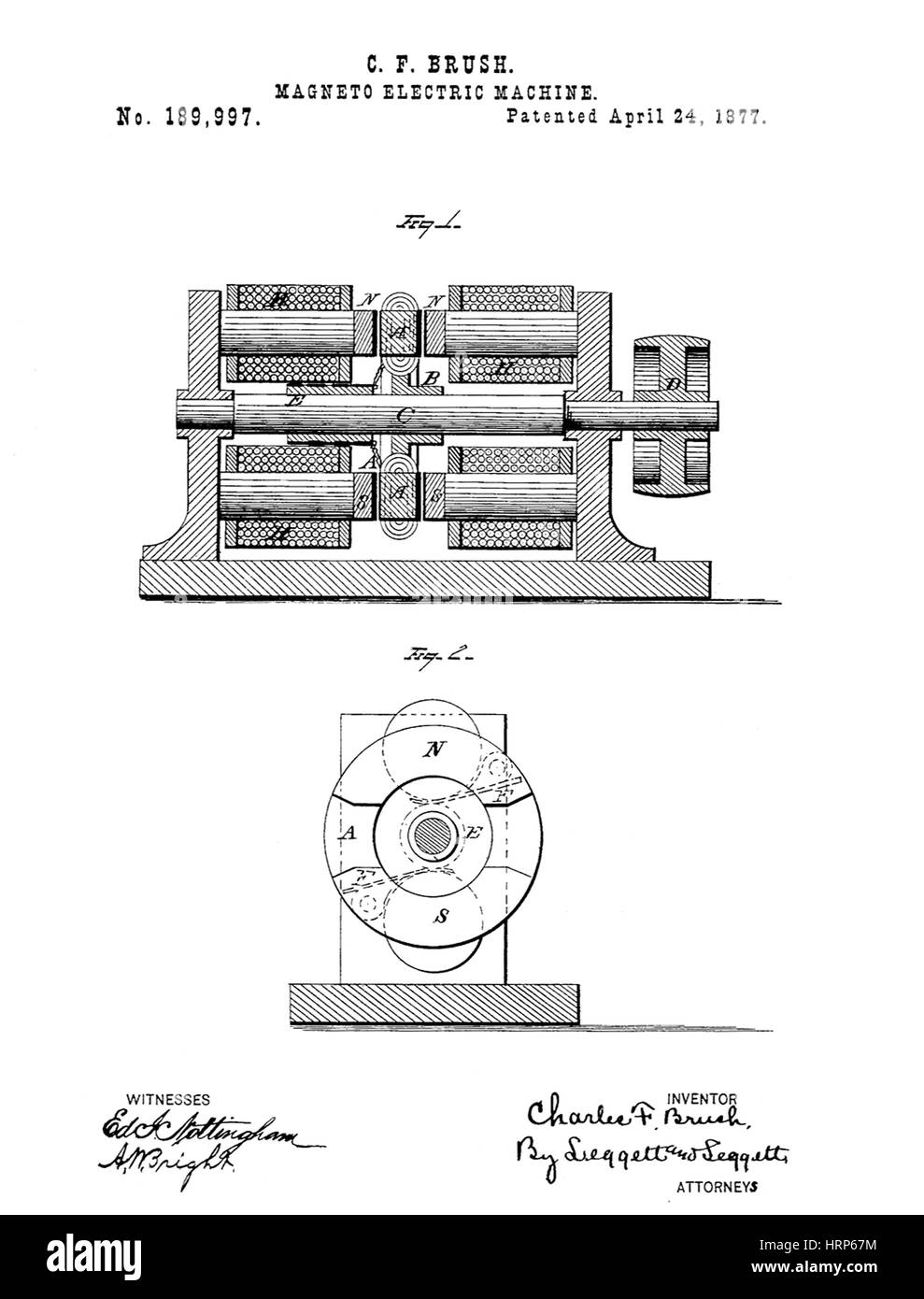 Brush Magneto-Electric Machine Patent, 1877 Stock Photo