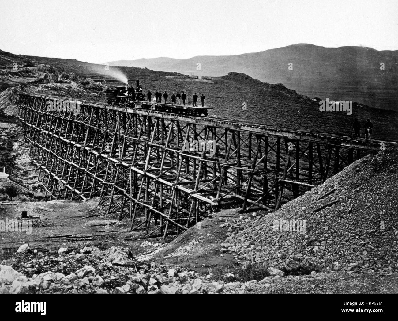 Construction of Central Pacific Railroad, 1868 Stock Photo