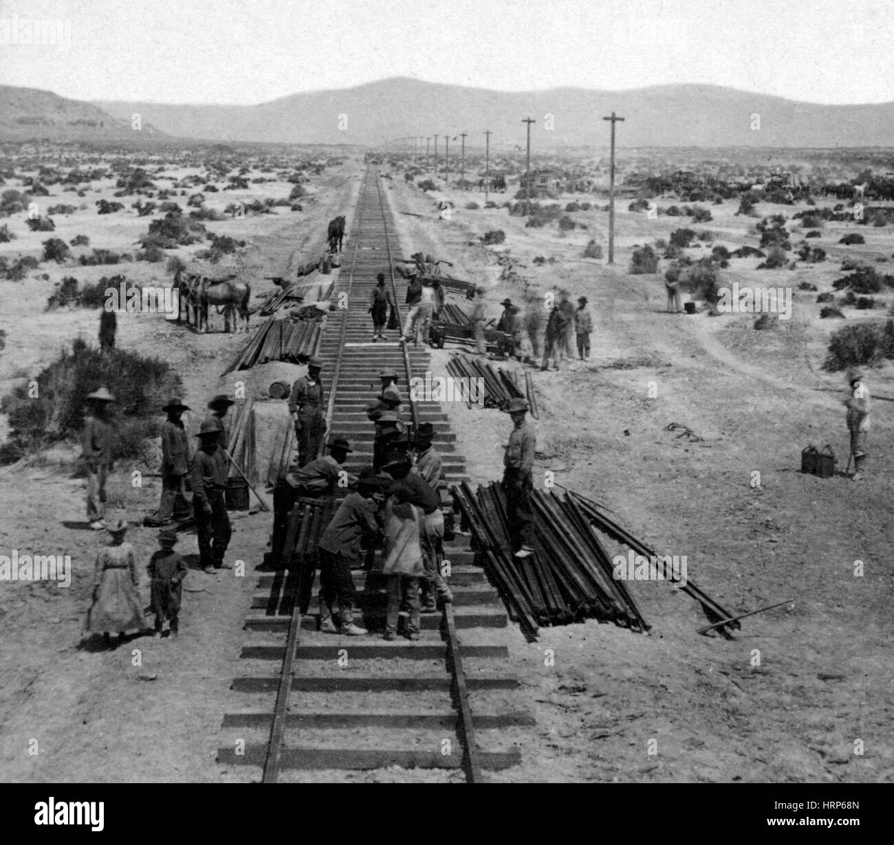 Construction of Central Pacific Railroad, 1860s Stock Photo