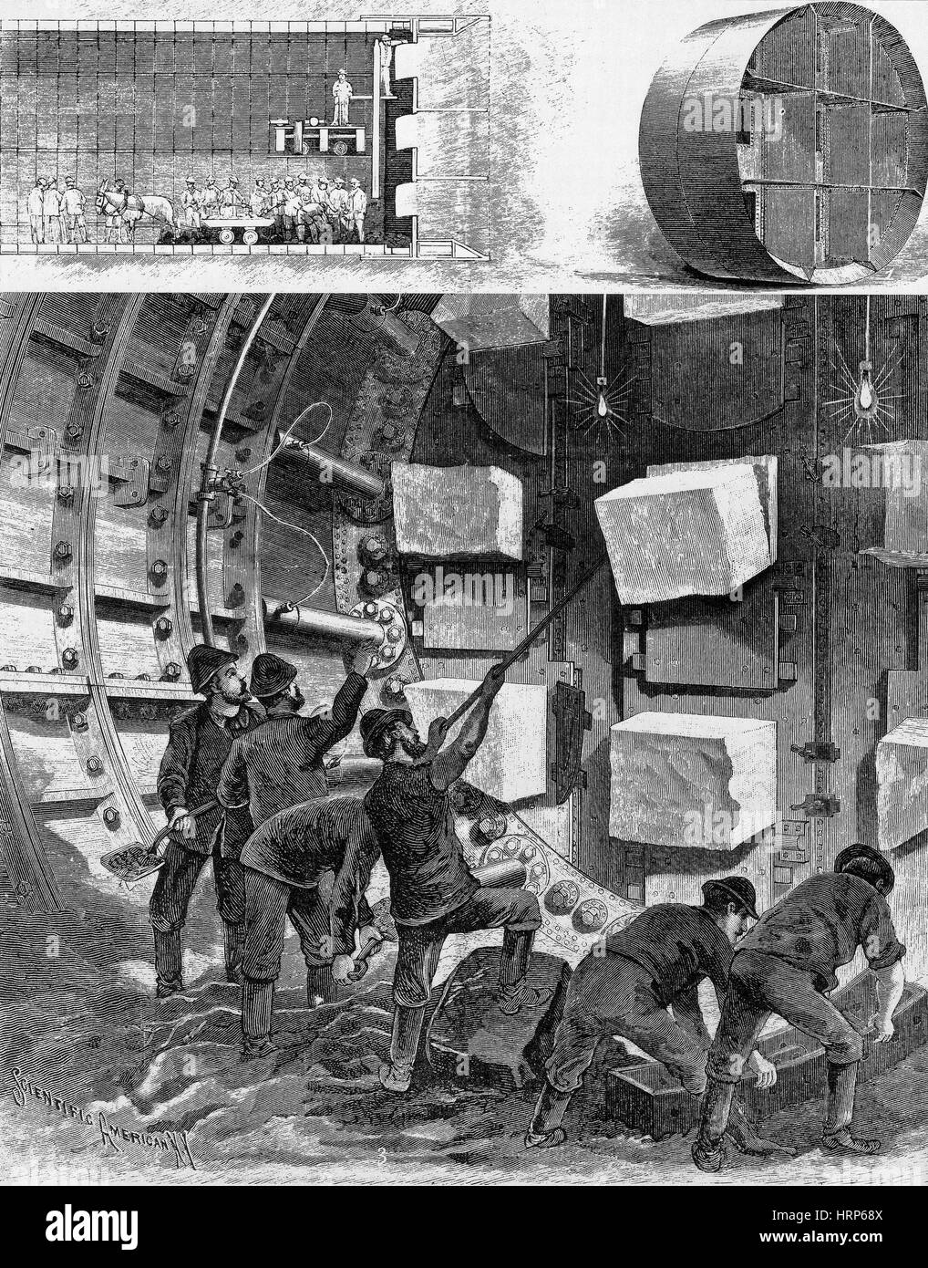 Uptown Hudson Tubes, Attempted Construction, 1890 Stock Photo