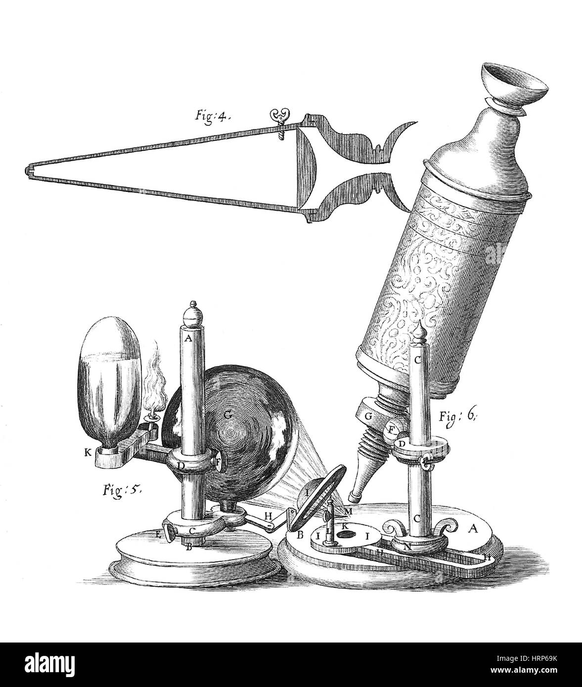 Robert Hooke Microscope, 17th Century Stock Photo
