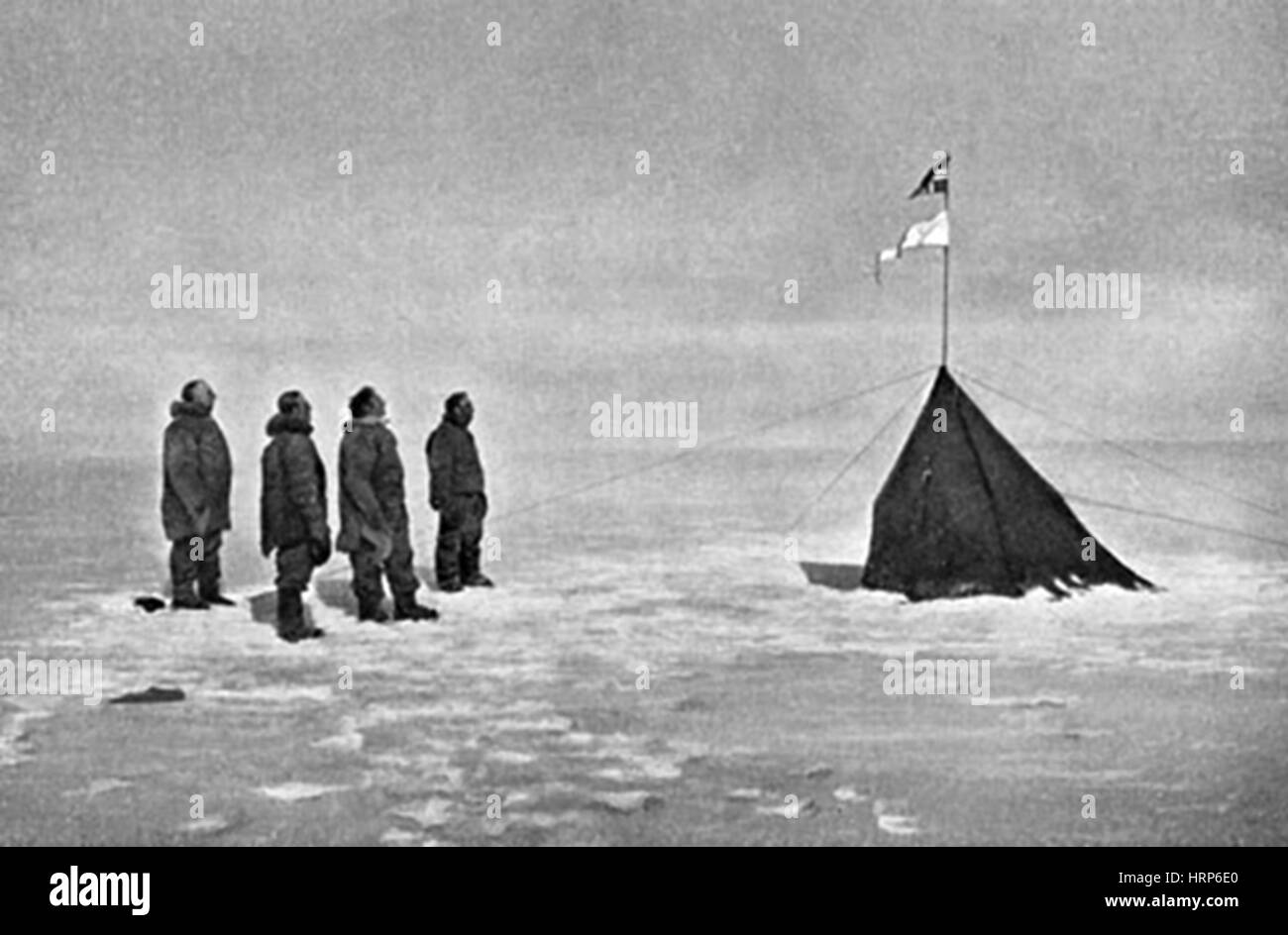 South Pole 1911 Photo Roald Amundsen and Helmer Hanssen Norwegian Flag