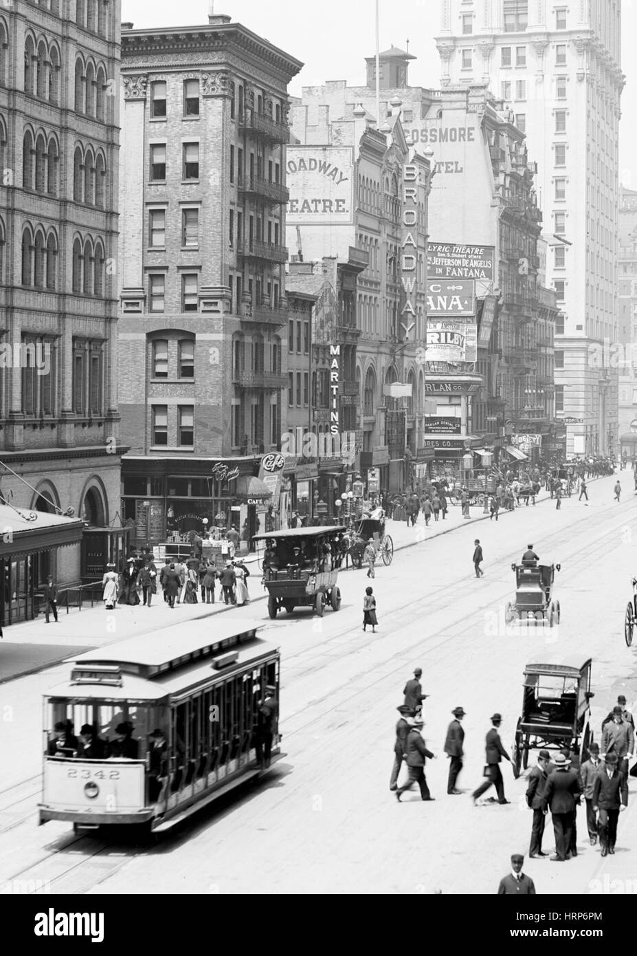 NYC, Broadway Trolley Car, 1904-10 Stock Photo