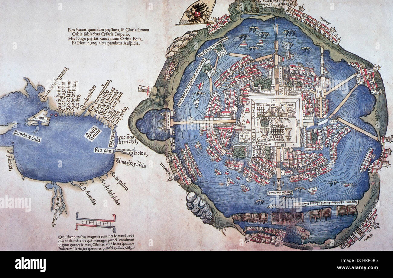 Map of Tenochtitlan, 1524 Stock Photo