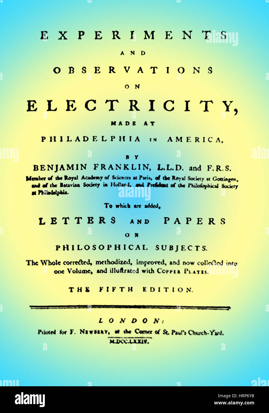 Franklin's 'Experiments with Electricity', 1774 Stock Photo