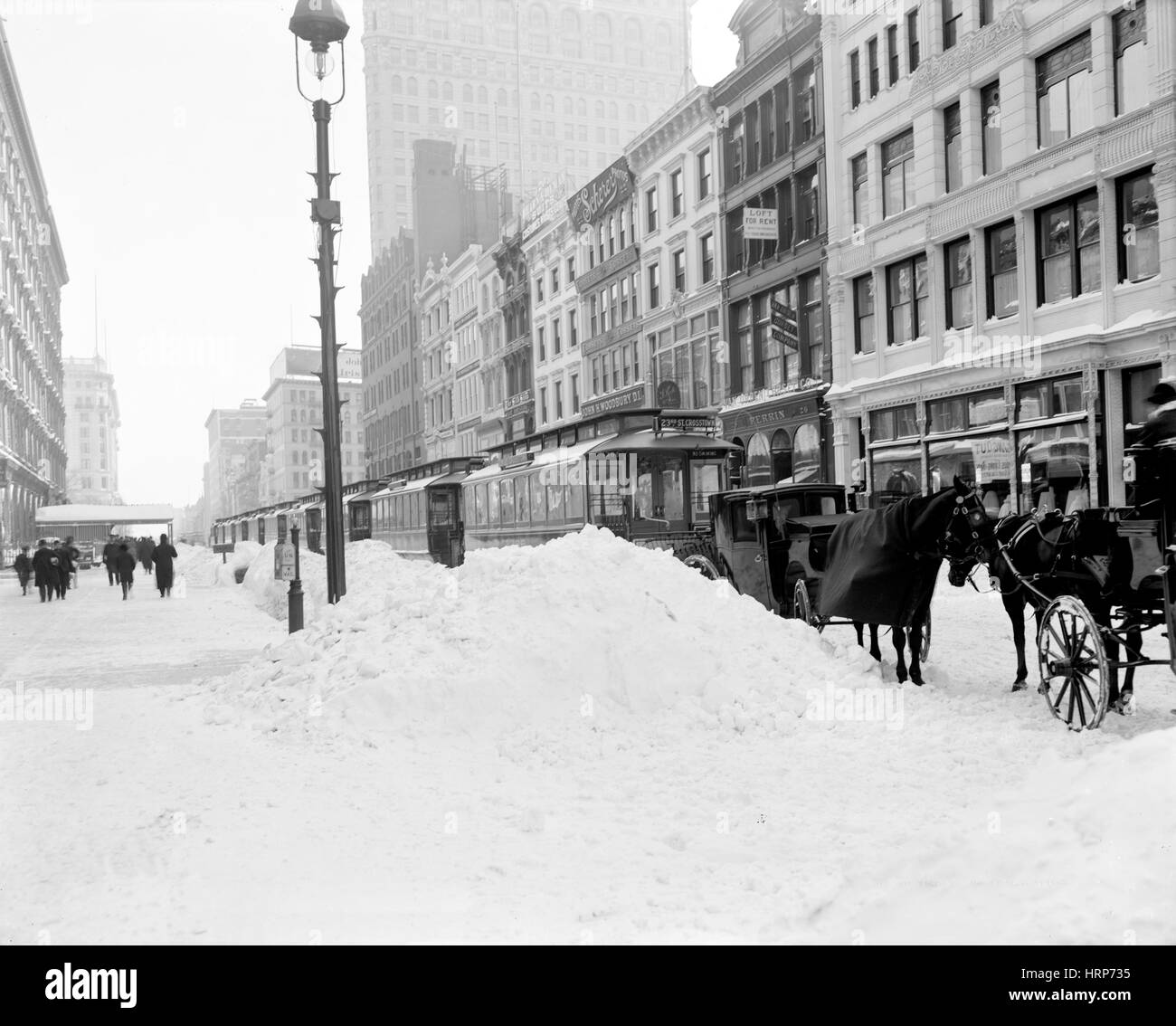 Snowbound Trolley Cars, West 23rd Street, 1905 Stock Photo