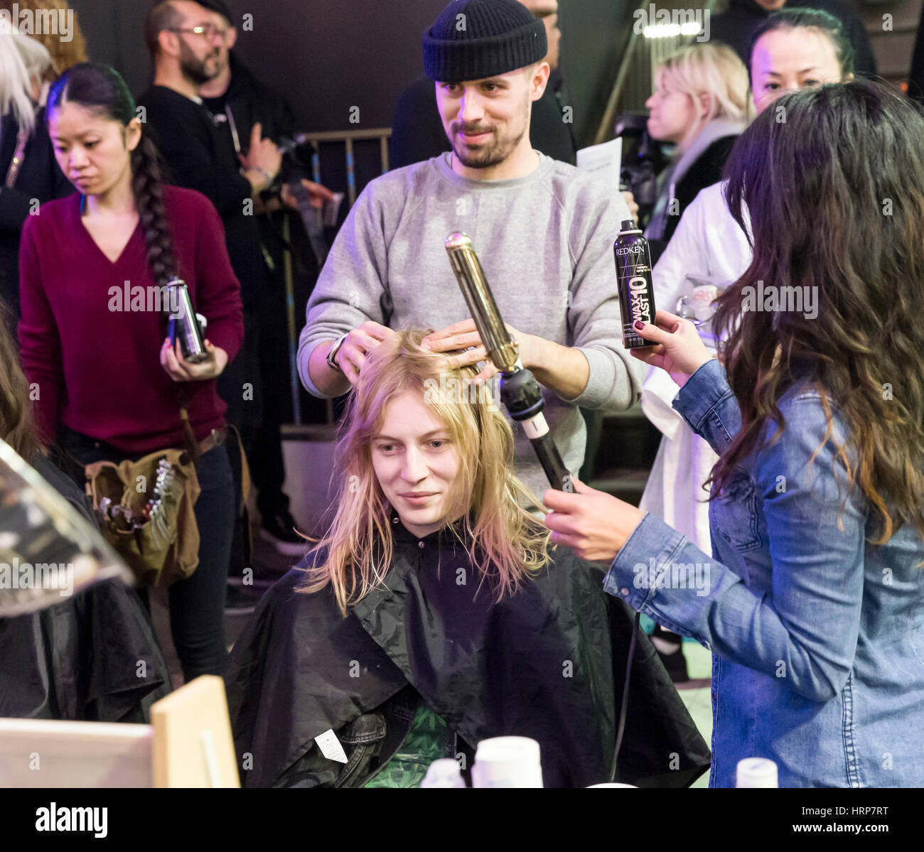 New York, NY - February 11, 2017: Julia Nobis prepares backstage for