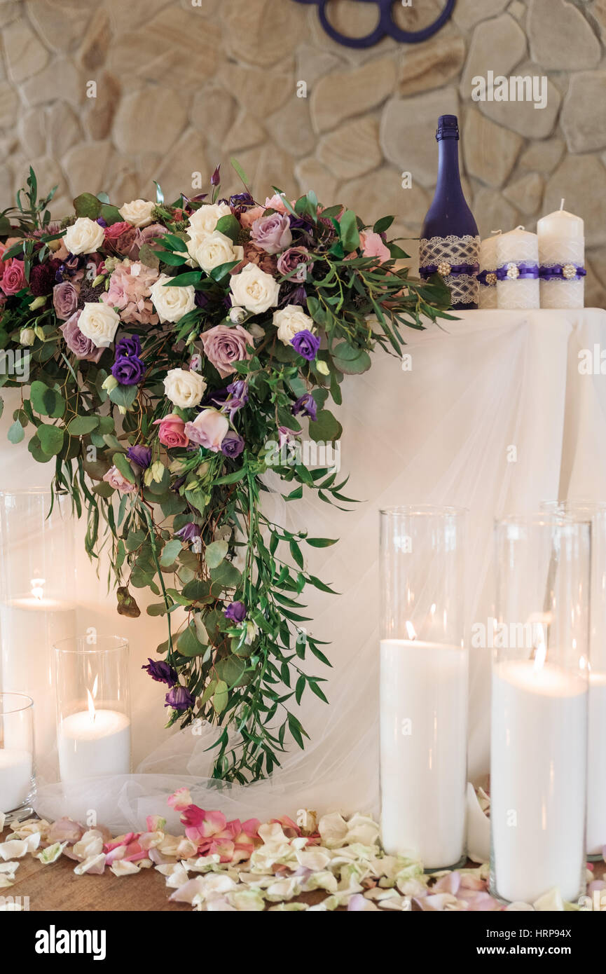 Brides And Grooms Wedding Table Decorated With Flower Composition