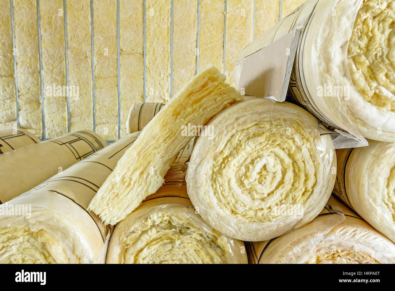 Package of thermal insulation material, rock wool is wrapped in foil