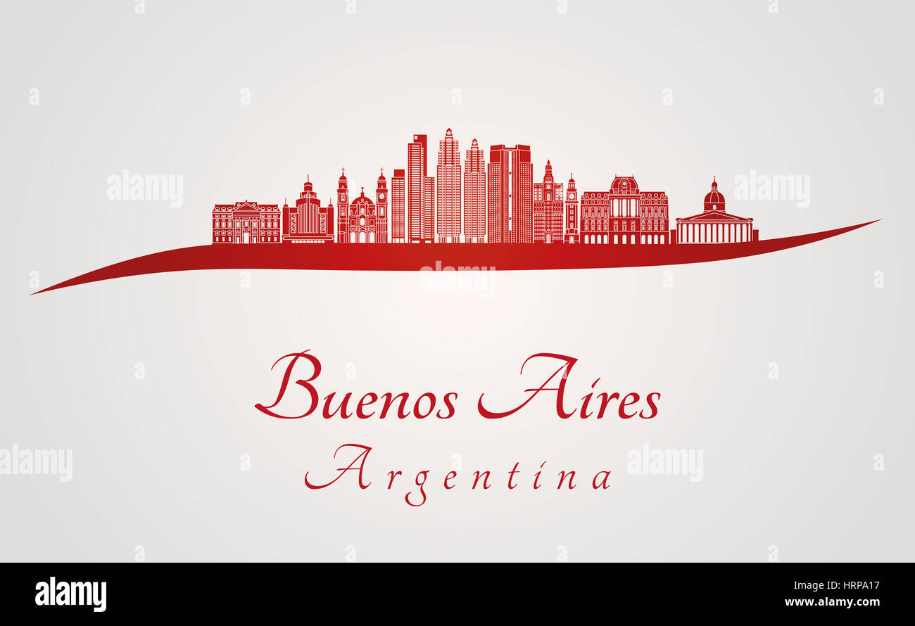 Buenos Aires V2 skyline in red and gray background in editable vector file Stock Photo