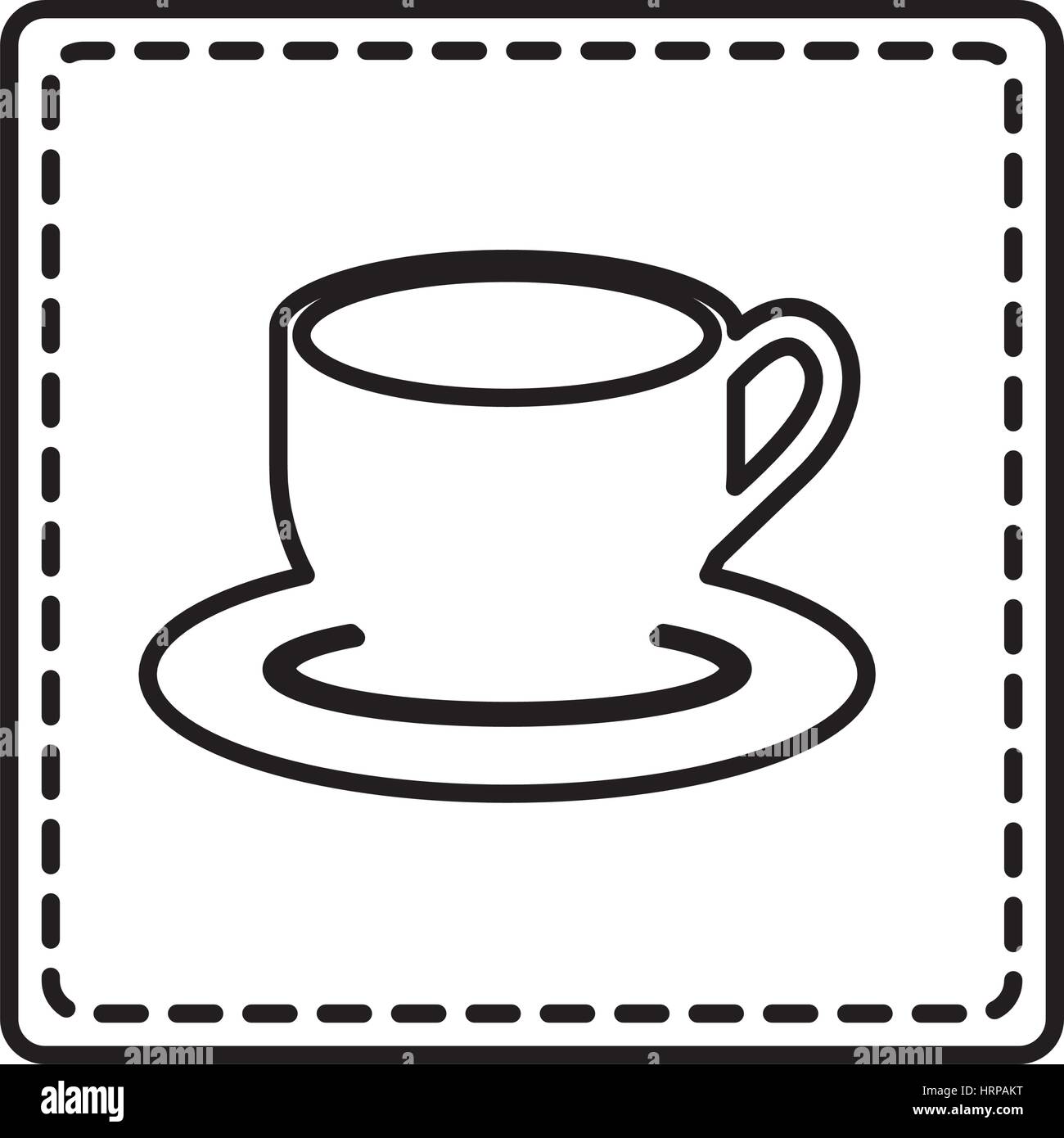 monochrome contour square and dotted line with coffee cup Stock Vector ...
