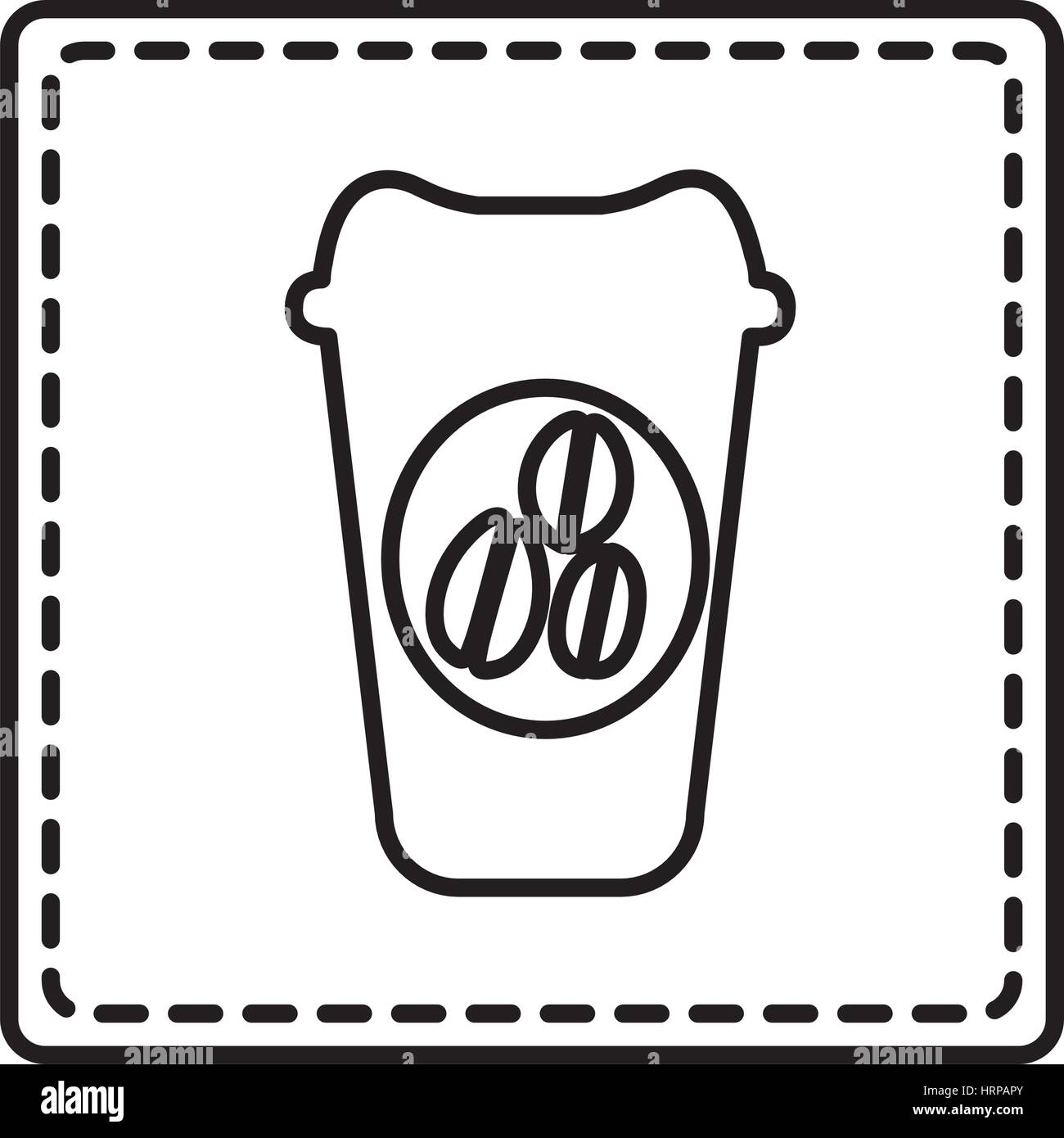 monochrome contour square and dotted line with disposable coffee cup ...
