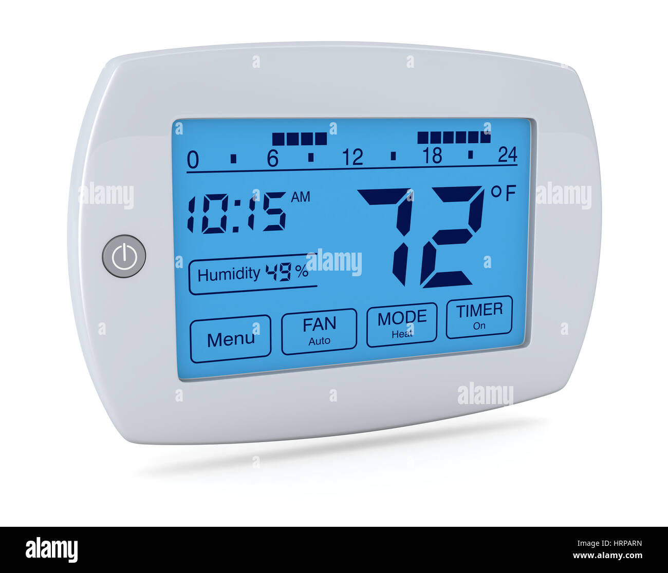 Electronic thermostat with blue LCD screen for controlling air conditioning  and heating HVAC Stock Photo - Alamy