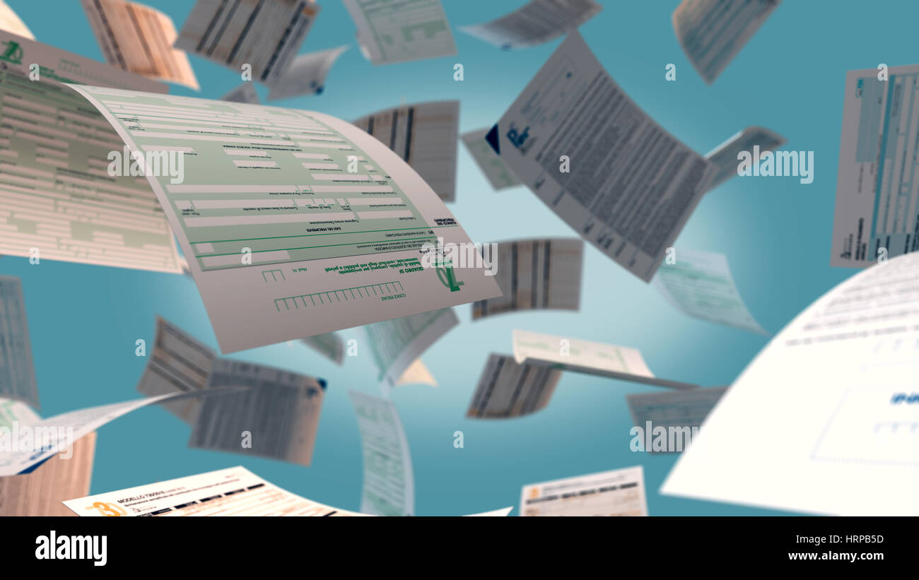 several italian tax forms flying (3d render) Stock Photo
