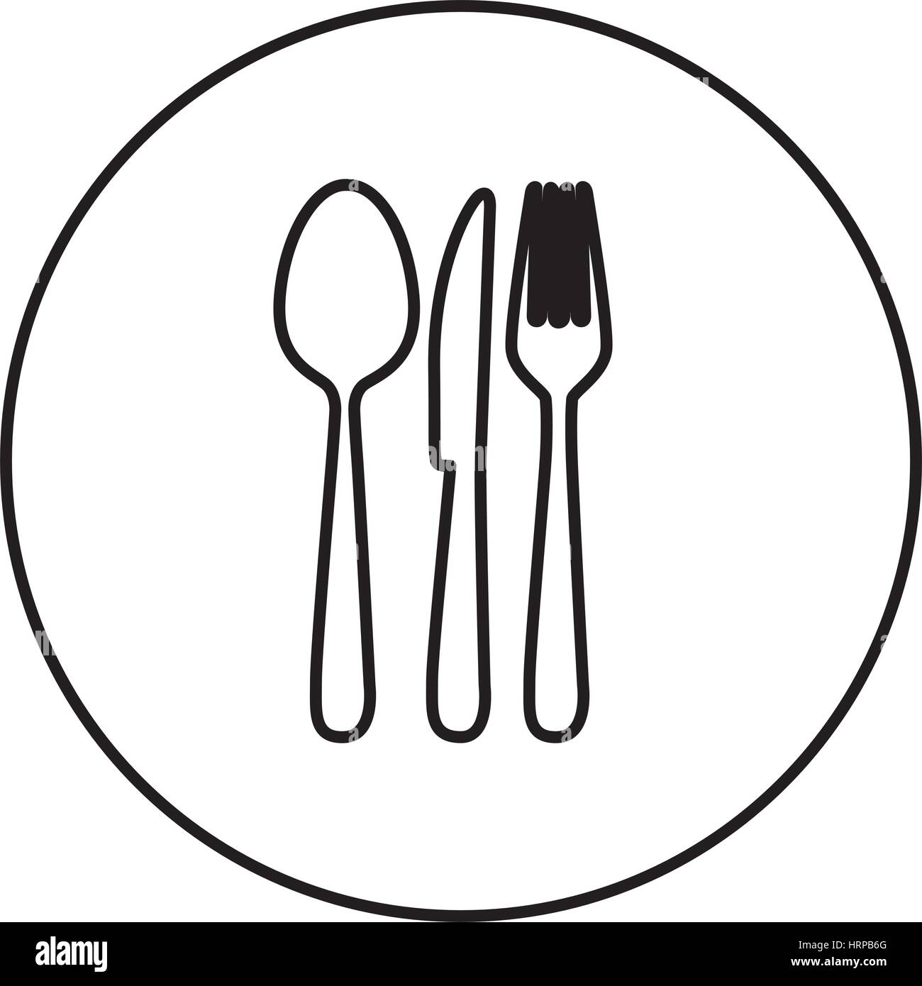 monochrome contour circular frame with cutlery icon Stock Vector Image ...