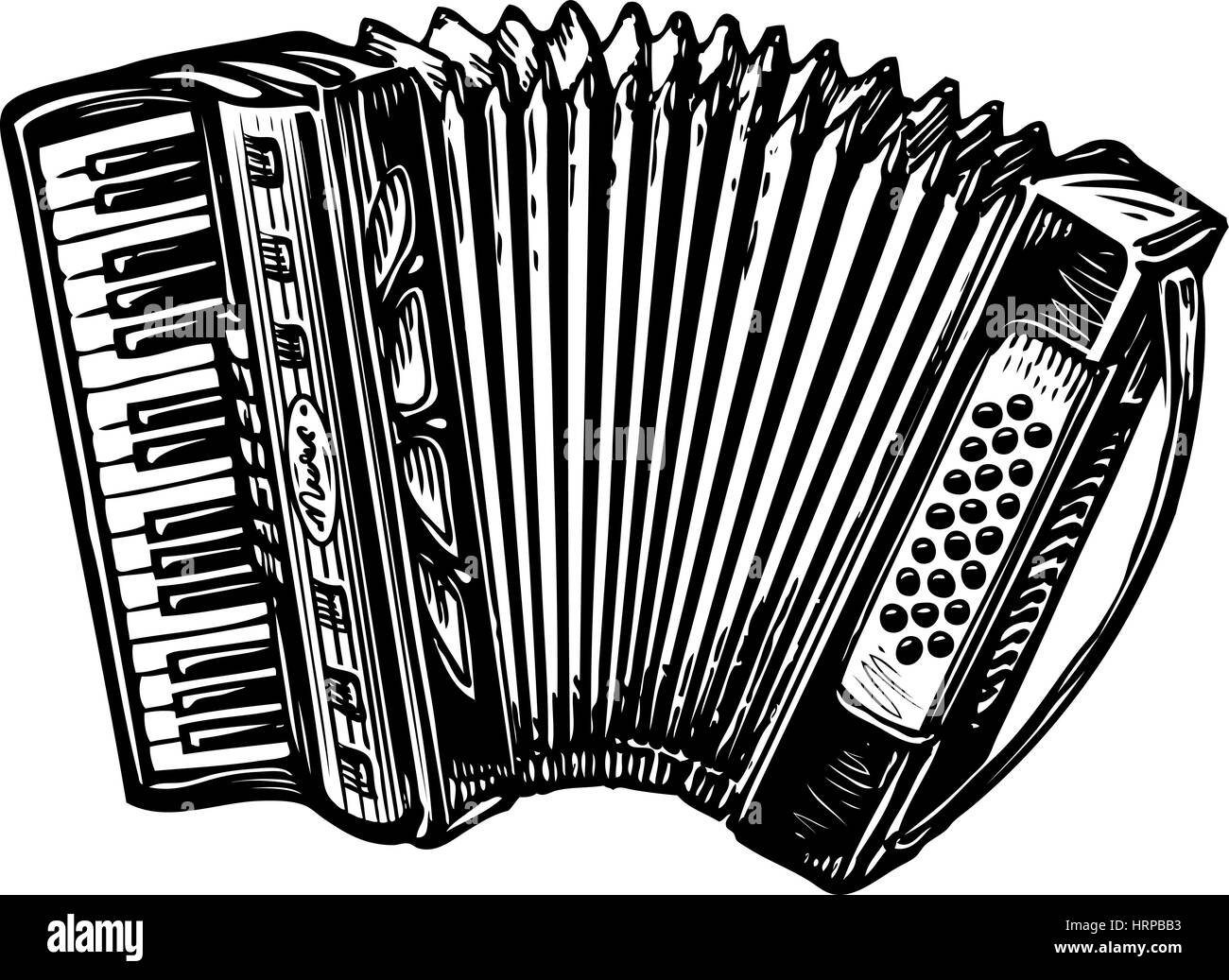 Hand-drawn vintage accordion, bayan. Music instrument, chanson, melody symbol. Sketch vector illustration Stock Vector