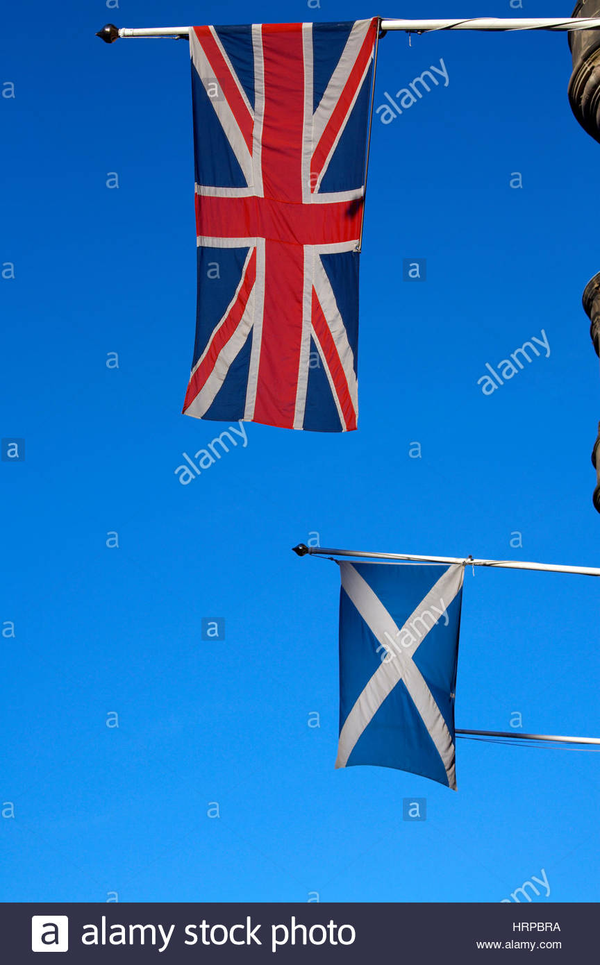 Union Jack and Scottish Saltire flags Stock Photo