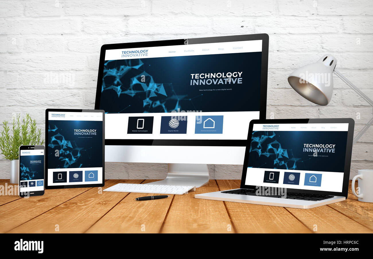 3d rendering with multidevices with innovative website Stock Photo - Alamy
