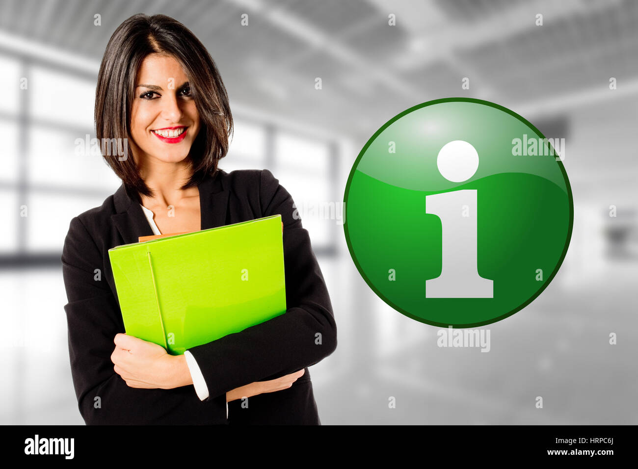 smiling business woman consumer information Stock Photo