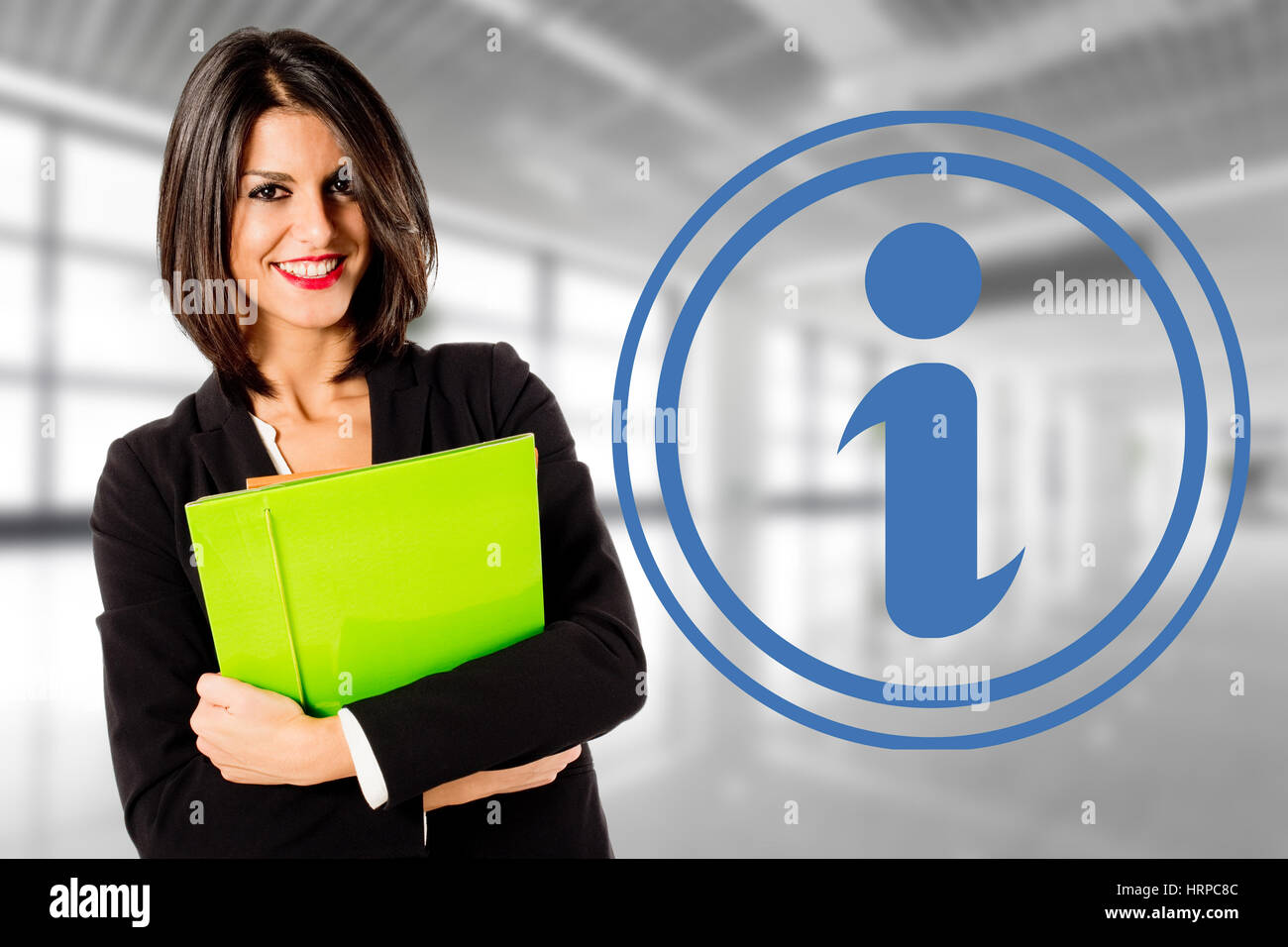 smiling business woman consumer information Stock Photo