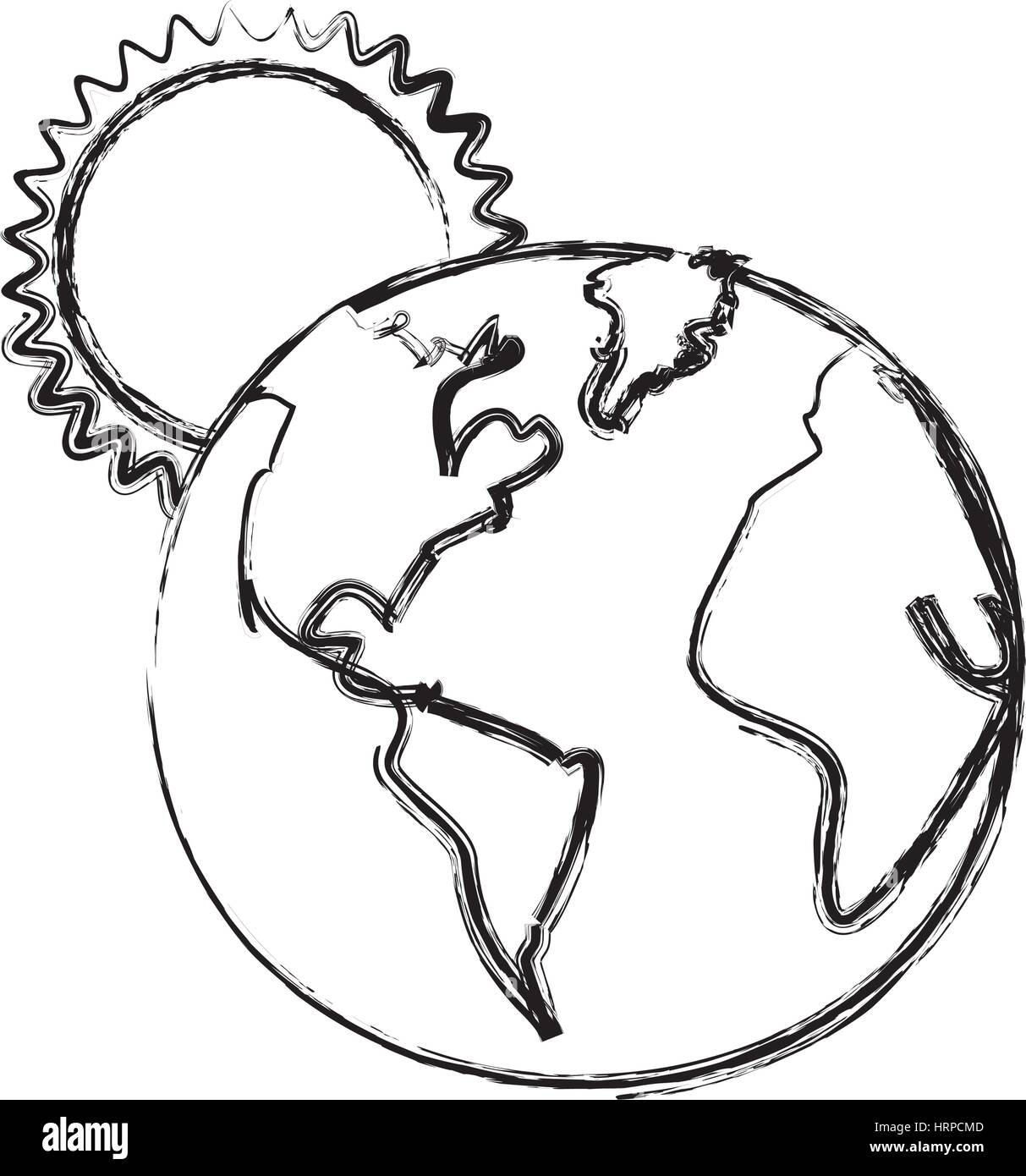 monochrome blurred contour with sunset over planet earth Stock Vector ...
