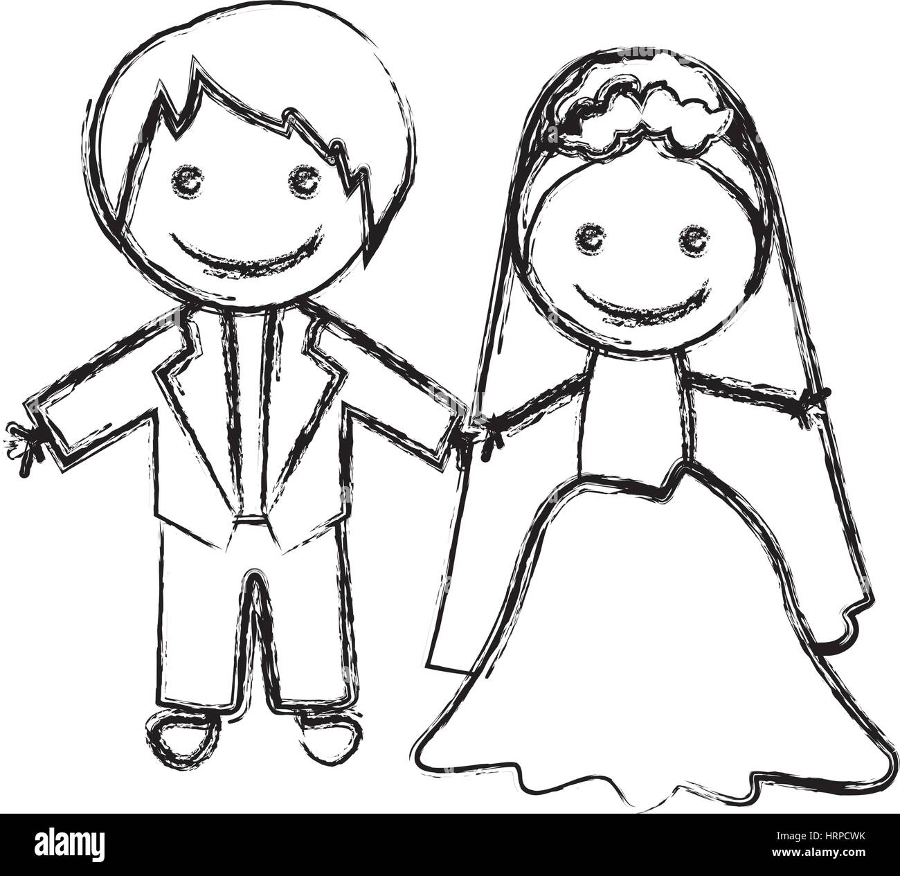 blurred hand drawn silhouette with married couple Stock Vector