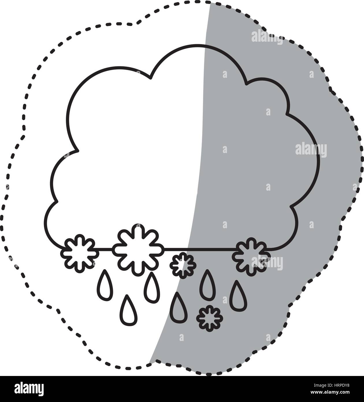 monochrome contour sticker with cumulus of clouds with rain Stock ...