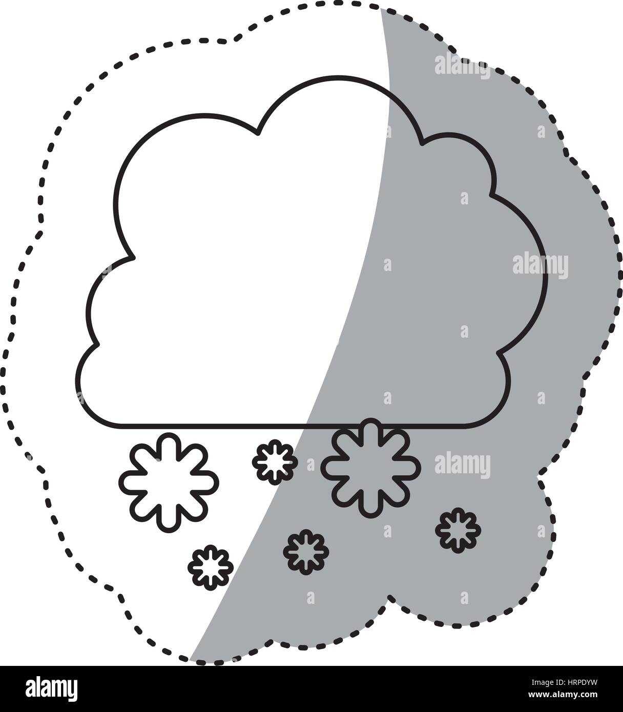 monochrome contour sticker with cumulus of clouds and snow fall Stock ...