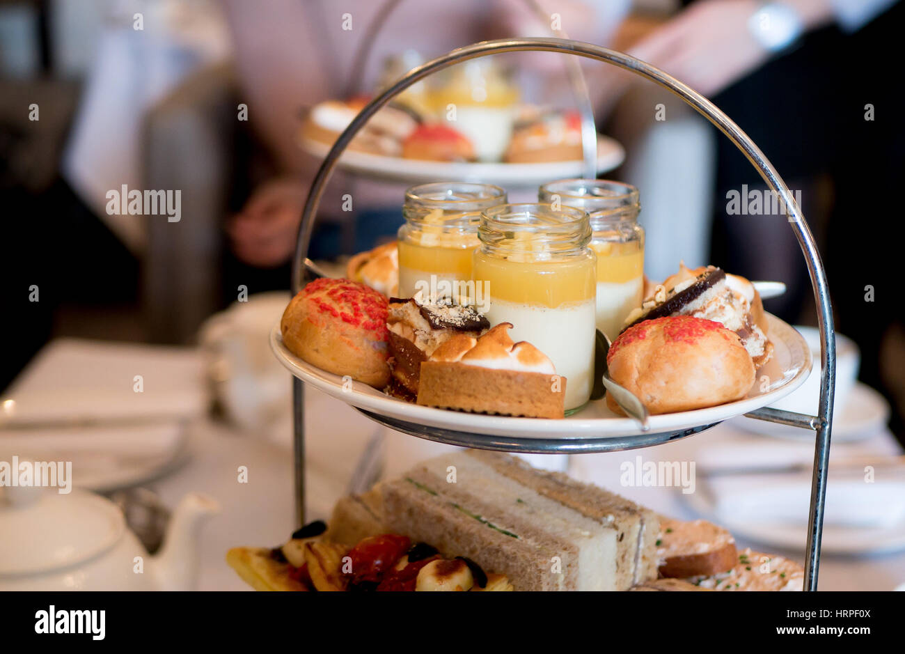 Cream tree in Sussex, UK. Here are pastries and condiments. Stock Photo