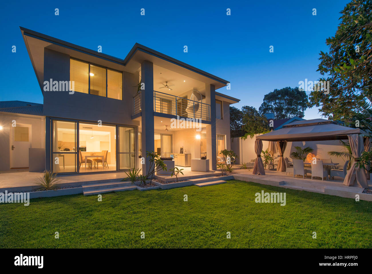 Twilight exterior shot of modern Australian home Stock Photo