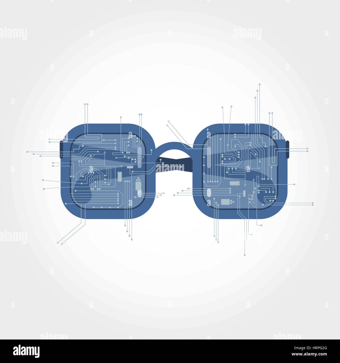 Electronic circuit branching from a glasses. Futuristic glasses. Metaphor for virtual reality glasses. Clean design. Stock Vector