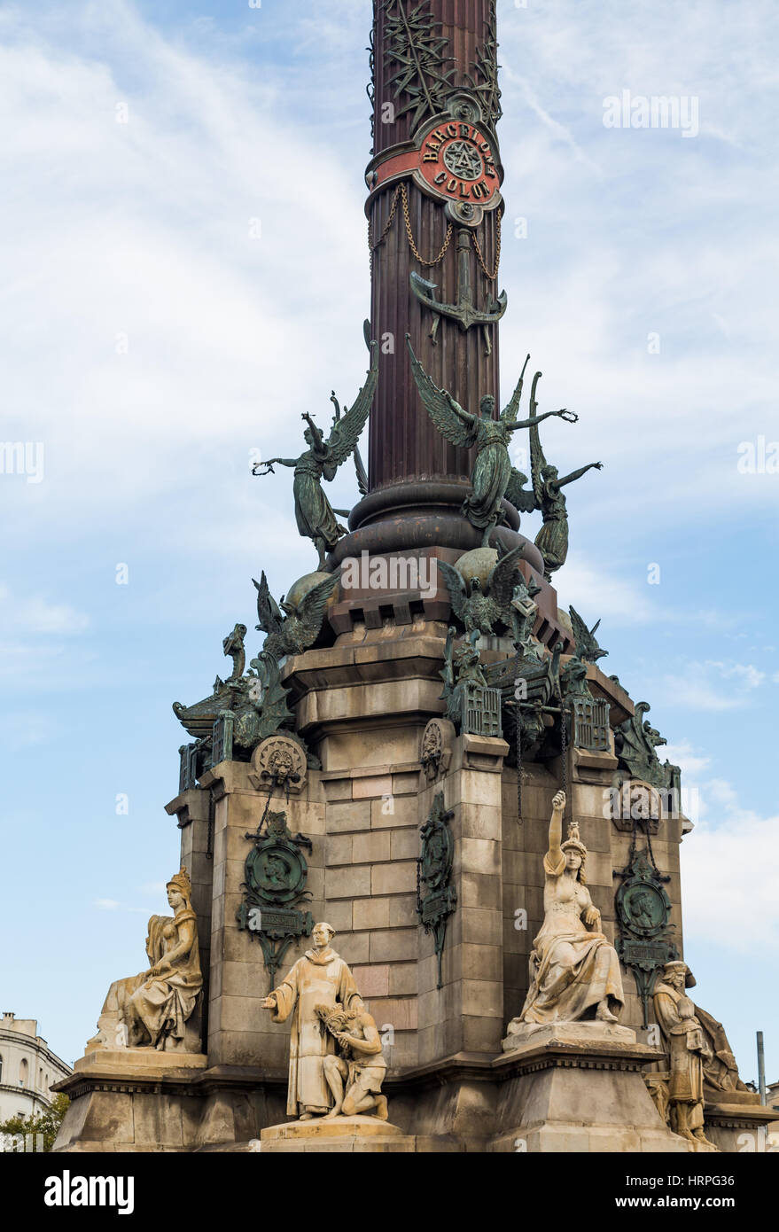 Famous column of Columbus at the foot of La Rambla in Barcelona Spain ...