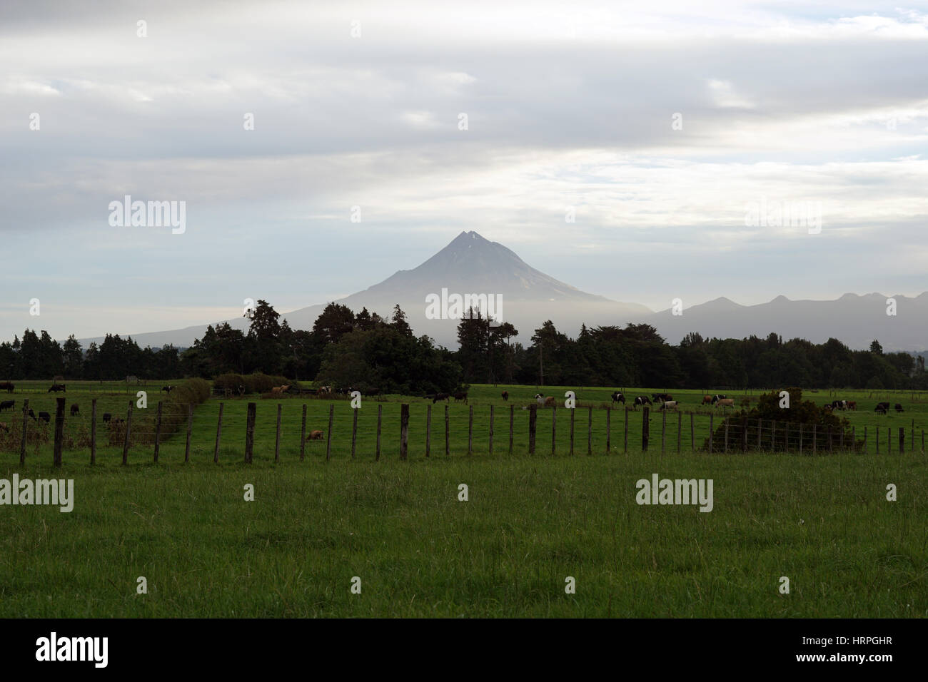 Mount Taranaki, or Mount Egmont, active volcano in the West Coast of the North Island, New Zealand Stock Photo