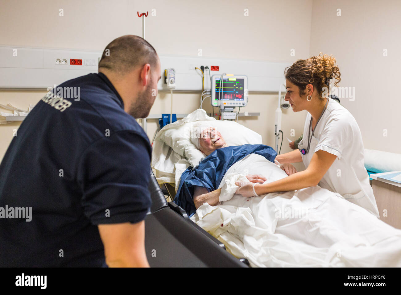 Elderly patient at the Emergency department of a private hospital Stock