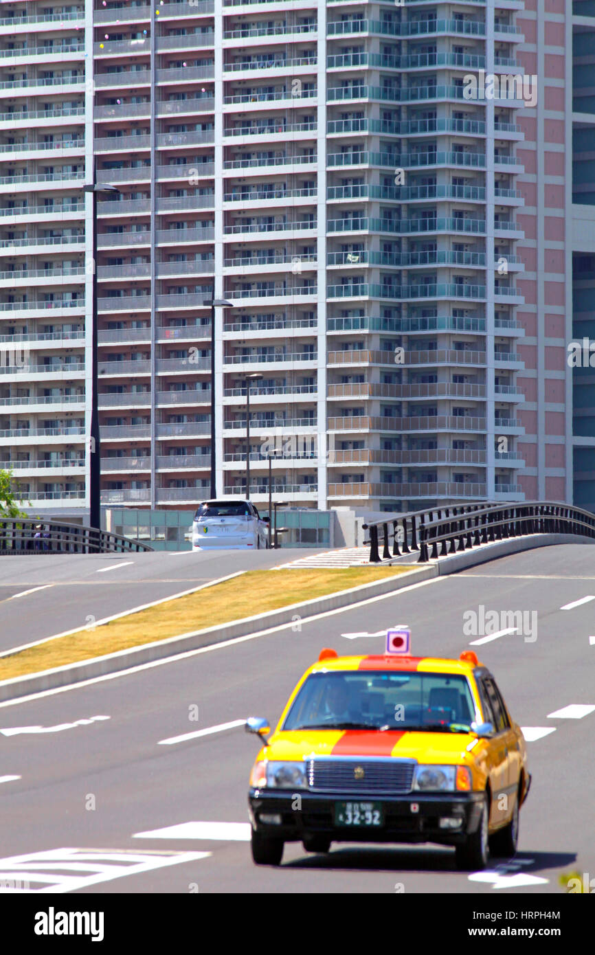 High-rise Apartment Building and a Highway Toyosu koto Tokyo Japan Stock Photo