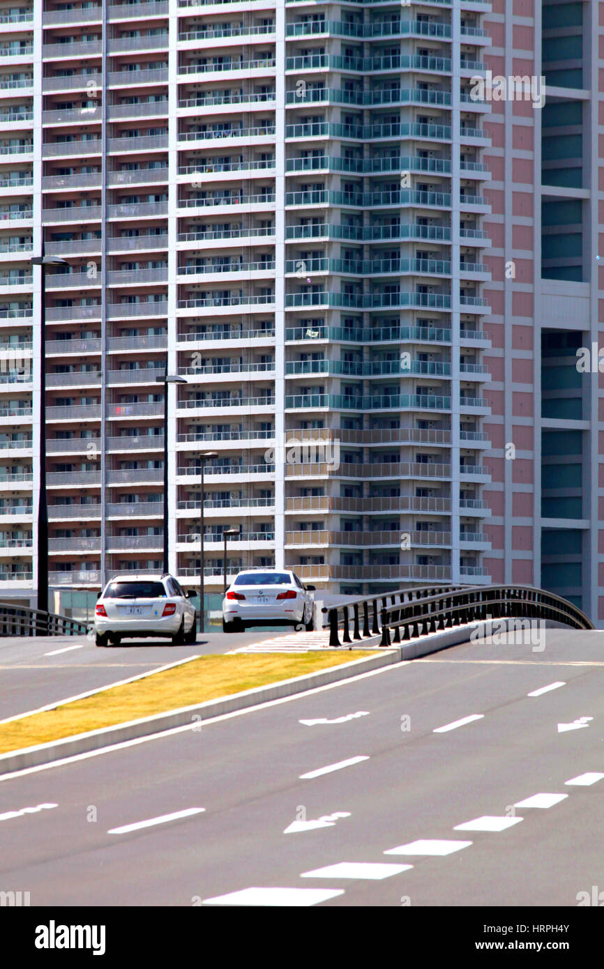High-rise Apartment Building and a Highway Toyosu koto Tokyo Japan Stock Photo