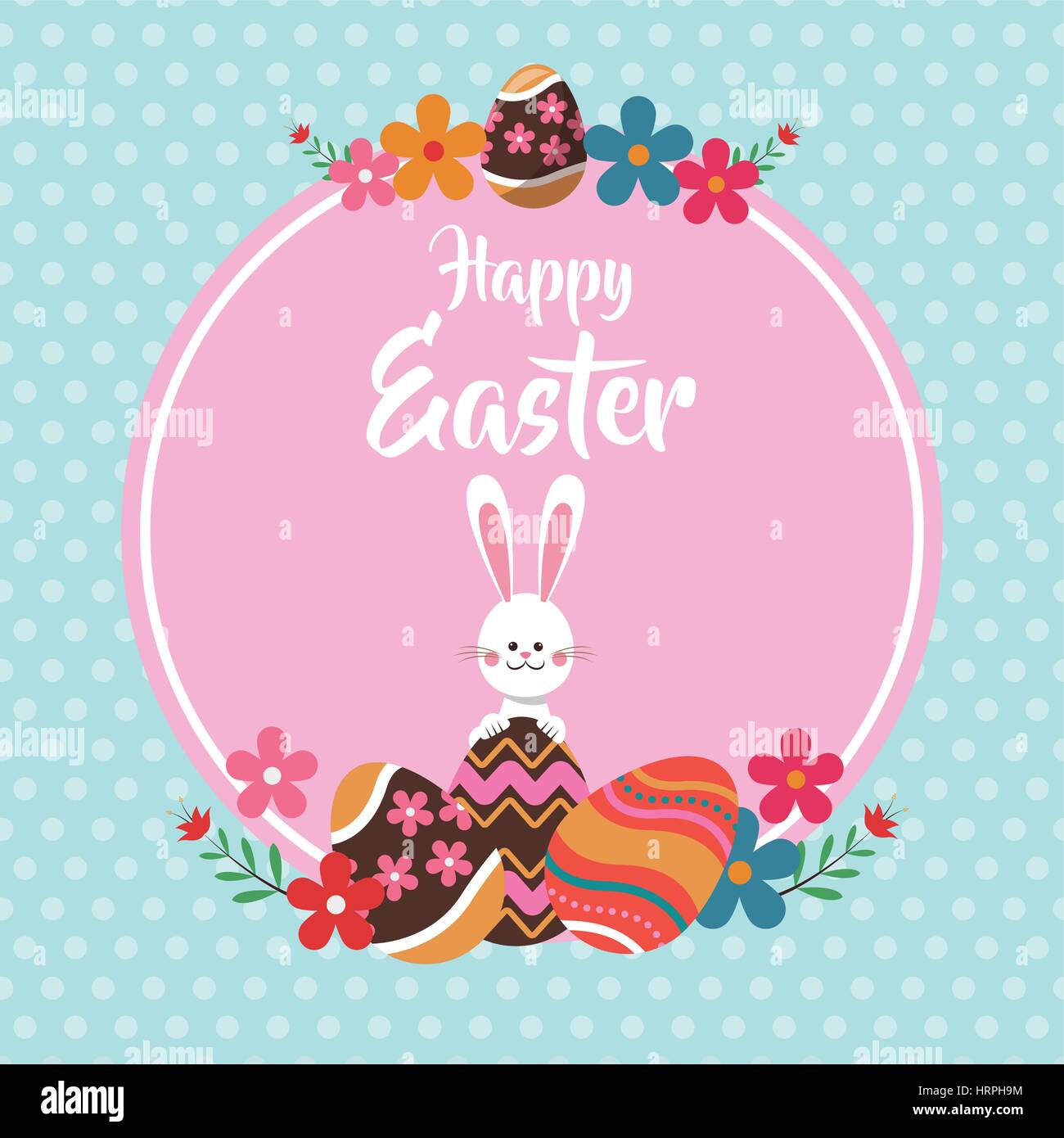 happy easter rabbit egg floral dots background Stock Vector Image & Art ...