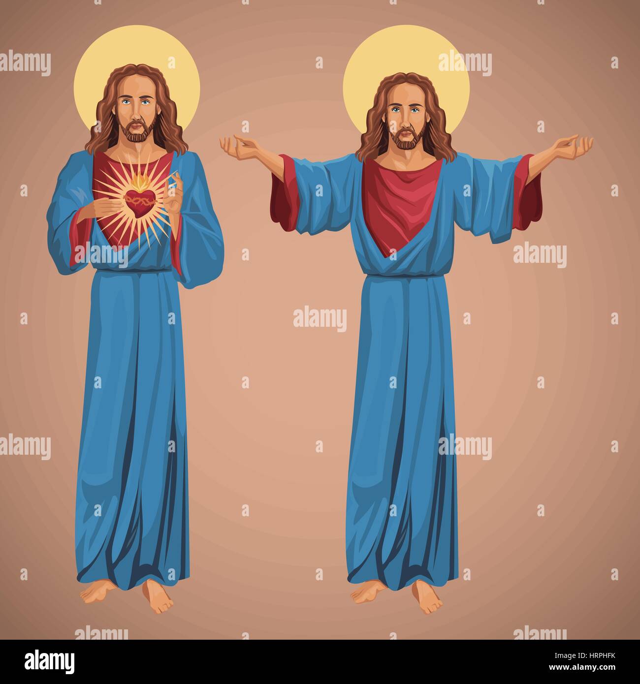 two image jesus christ sacred heart Stock Vector