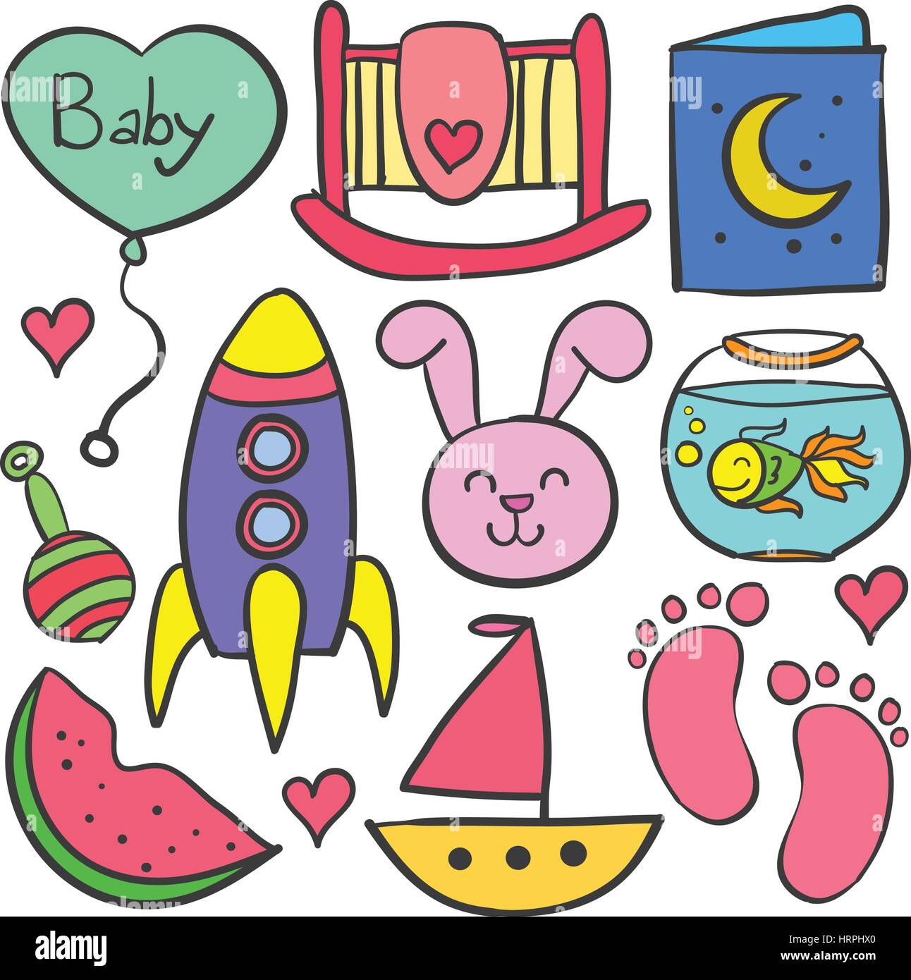 Doodle of baby with cute element vector illustration Stock Vector Image ...