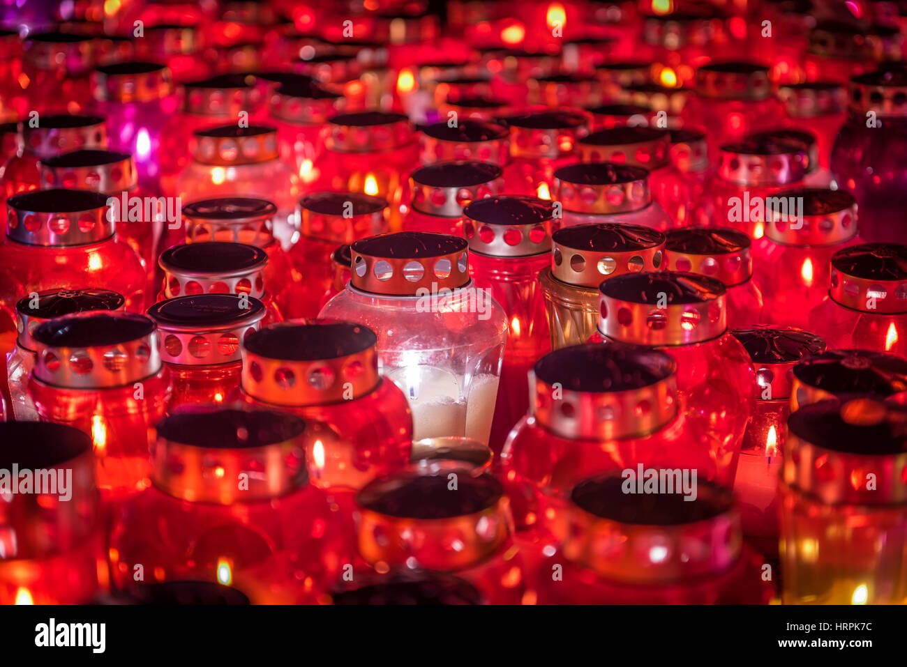 Group of candles - lamps with candle lights. All Saint's Day. Stock Photo