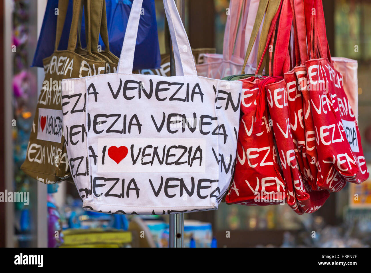 I love Venezia bags for sale, ideal souvenirs, at Burano, Venice, Italy