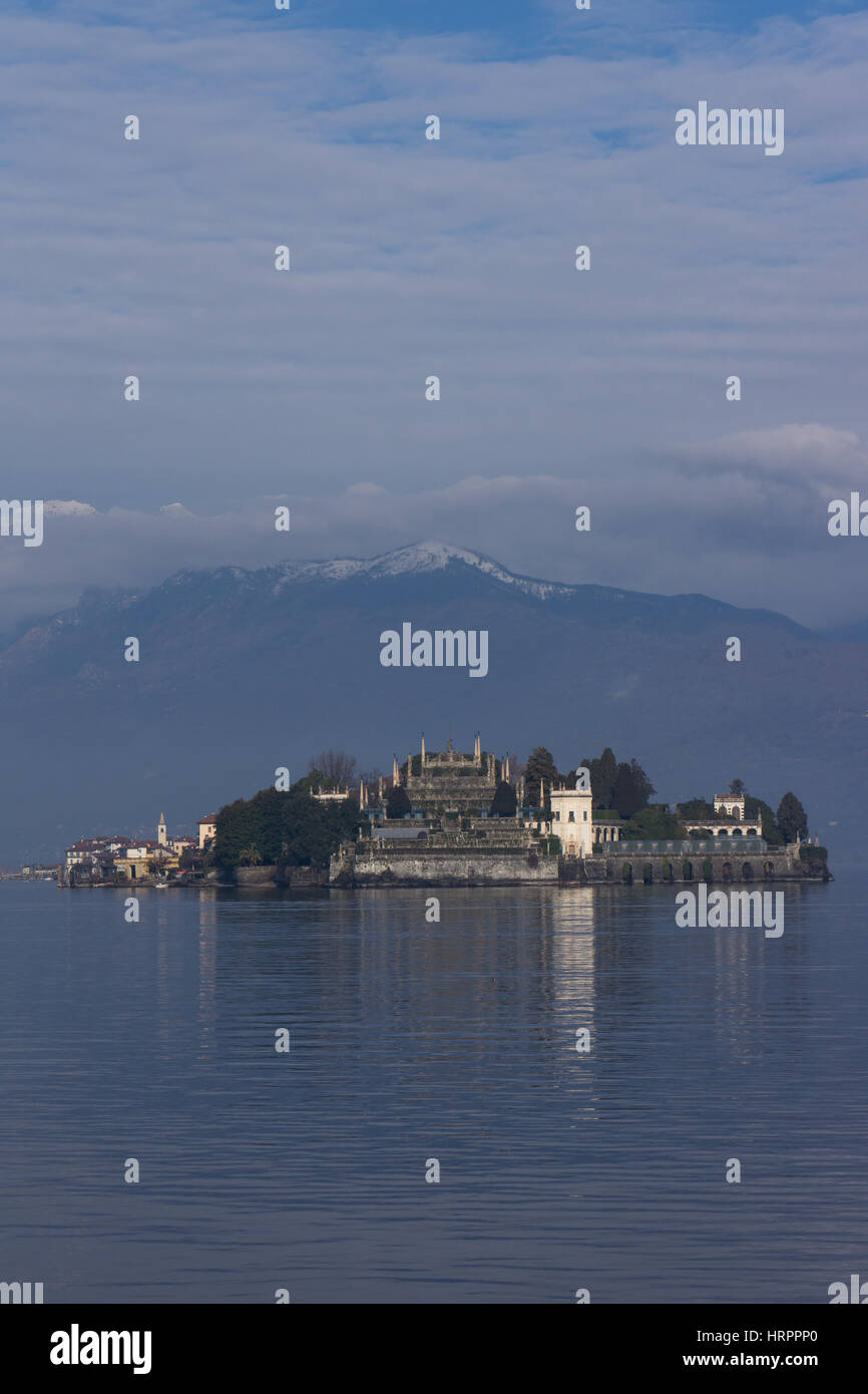Lago Maggiore, Lake Maggiore with Iso Bella of the Borromean islands. Northern Italy Stock Photo