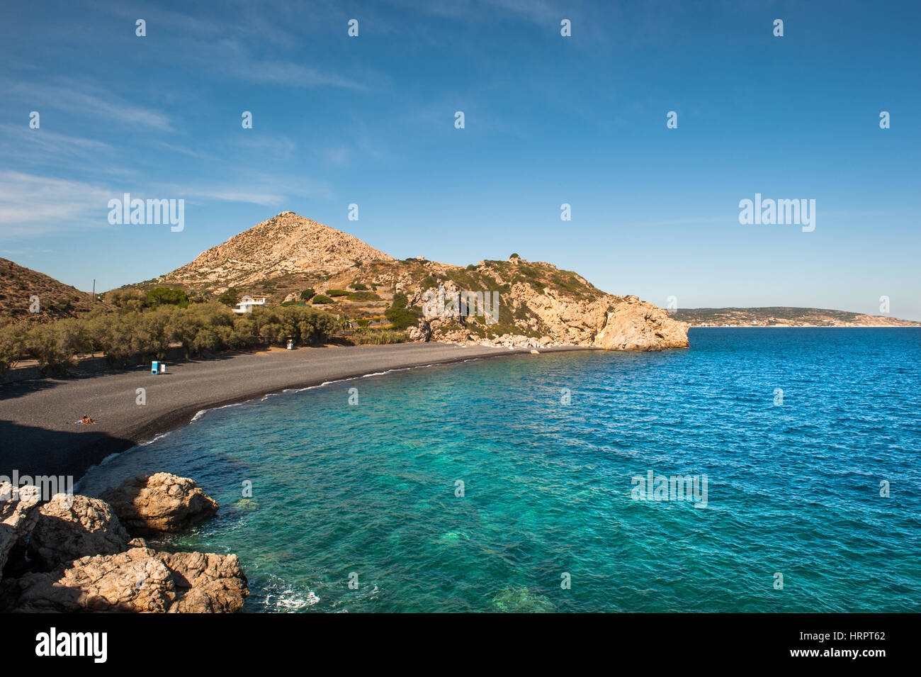 Mavra Volia is a beach with small black pebbles, 5 Km. from Pyrgi in